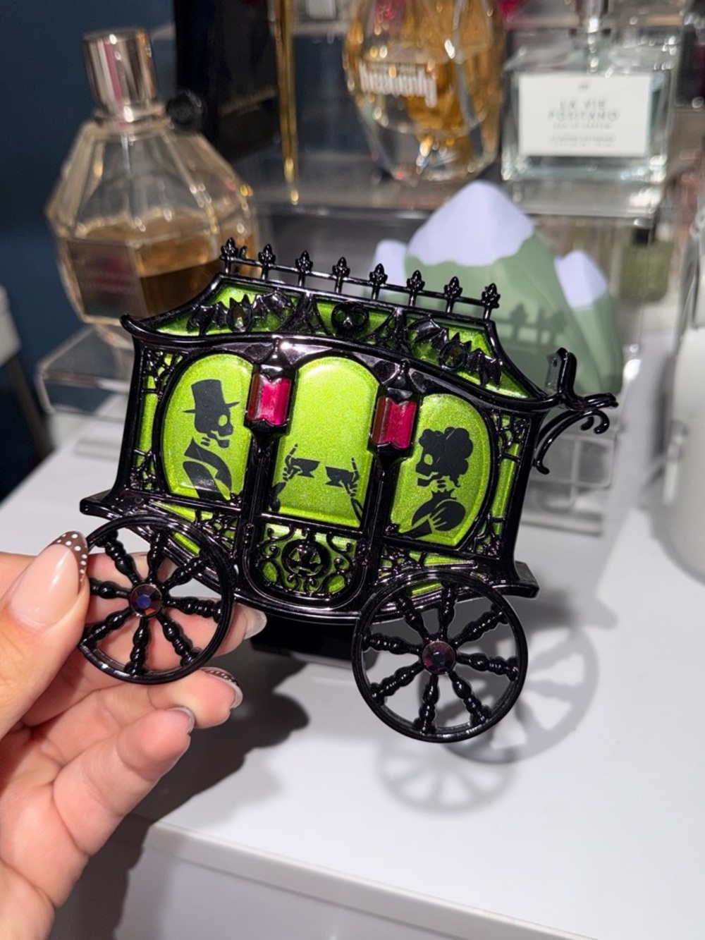 Gothic Black & Lime Green Carriage Brooch